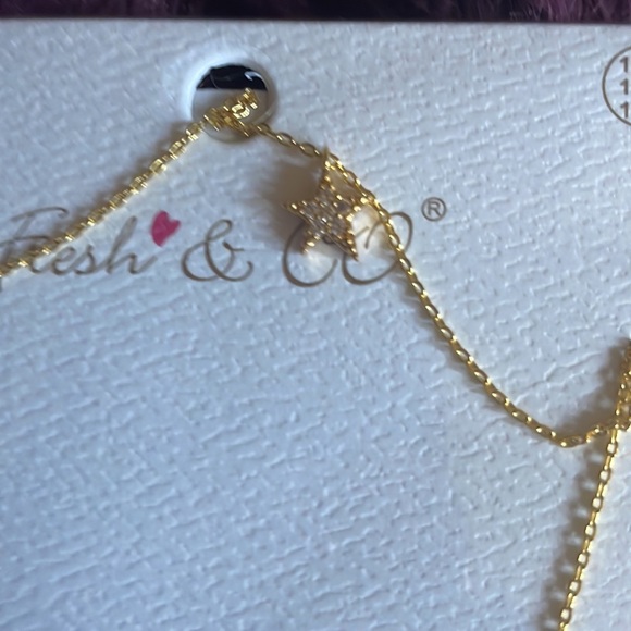 ✨✨FRESH&CO GOLD DIPPED CUBIC ZIRCONIA MOON 🌙 AND STAR ⭐️ NECKLACE!! NEW - Picture 2 of 3